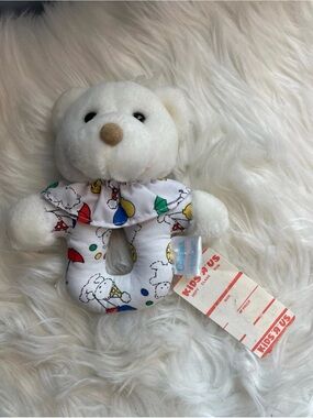 Carter's White Plush Bear Rattle with Multi-Color Print Vintage Rare toy
